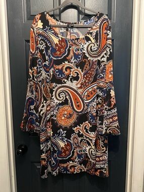 Chiasso 3X Paisley Print Dress Bell Sleeve Tunic Boho Multicolor Made in USA